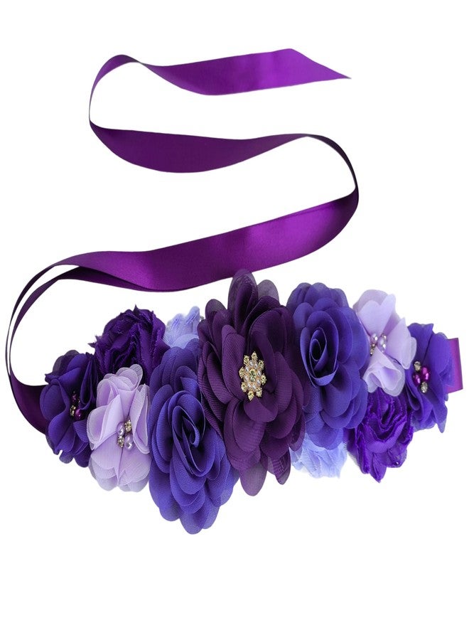 Oyabridal Maternity Flower Sash Belt Baby Shower for Mommy Pregnant Sash with Flowers W047 (Purple) - Image 1